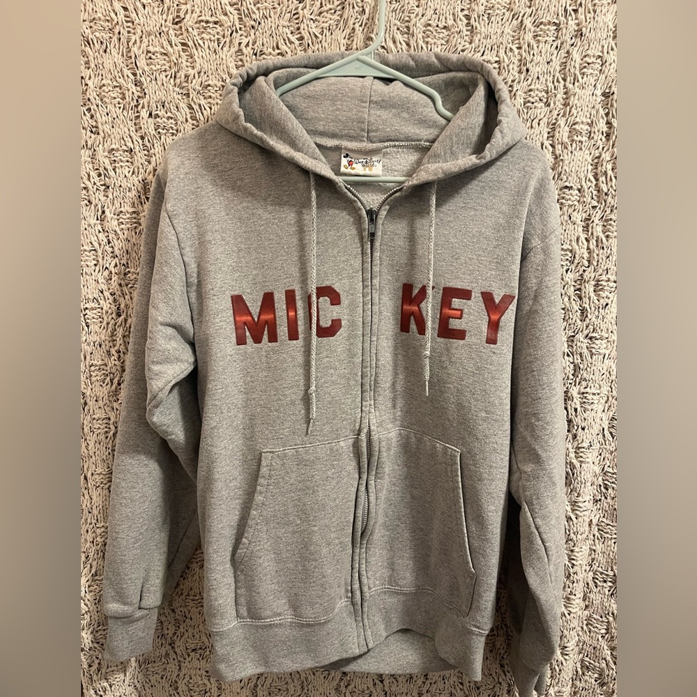Disney Gray Hoodie with Red and Yellow Mickey Accent